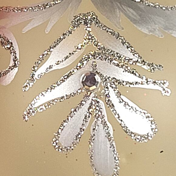 Vintage Glass Christmas Ornament 4" Silver Swan Glitter Scroll Holiday Decor - Picture 5 of 7